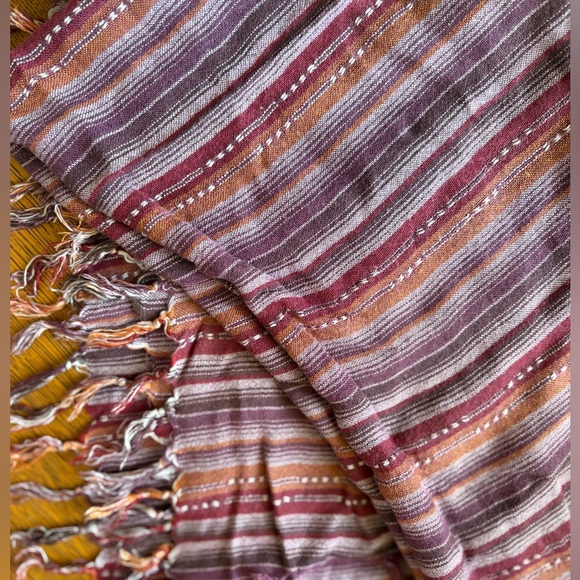 Scarf Burgundy Purple Orange Rust White Fringe Shawl Stripes Fall - Picture 2 of 11
